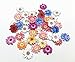 Wooden Buttons, Retro Flower-Shaped Pattern Decorative Button,Novelty Mixed Round 2 Holes Buttons Pack of 50(Multicolored-Flower)