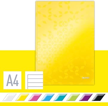 Amazon Com Leitz Hard Cover Notebook Yellow 80 Sheets Ruled 90 Gsm Ivory Paper Wow Range Office Products