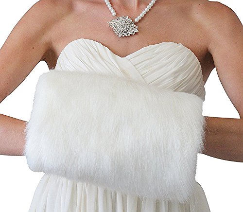 SlenyuBridal Women's Faux Fur Hand Muffs Bridal Cold Arm Warmers Black One Size