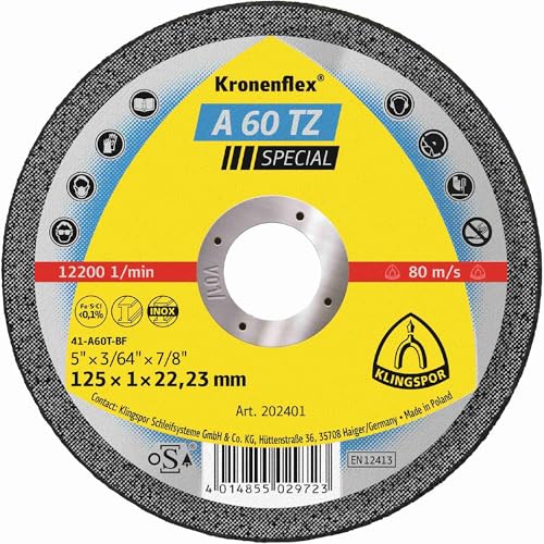 Klingspor Kronenflex A 60 TZ Special Trennscheiben 115 x 1 x 22,23 mm gerade - fuer Edelstahl und Stahl - 202400 | 25 Stueck
