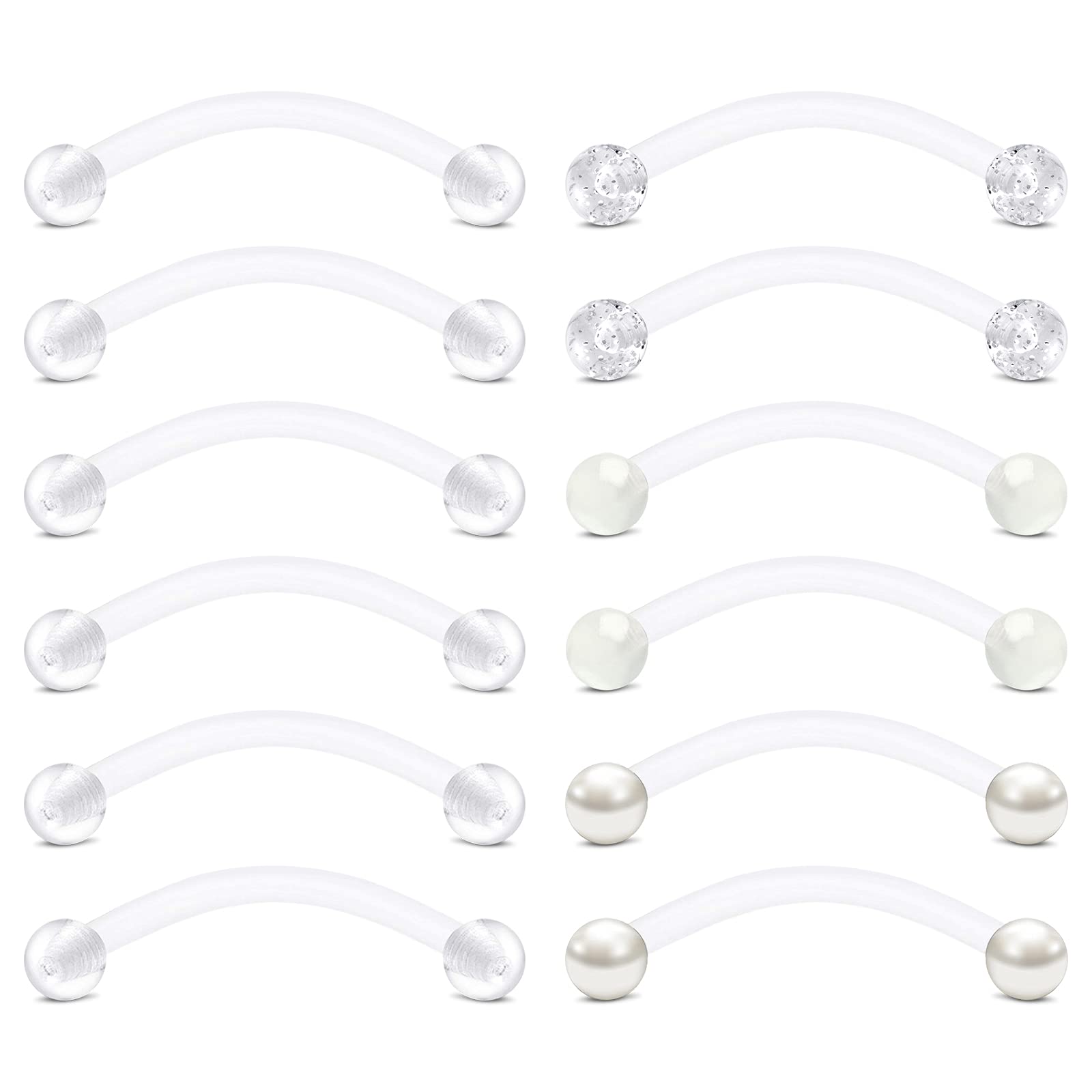 Briana Williams Clear Tongue Bars Snake Eyes Curved Barbell 12/14/16/18mm Flexible Acrylic Bioflex 14G Retainers Nipple Belly Piercing Jewellery