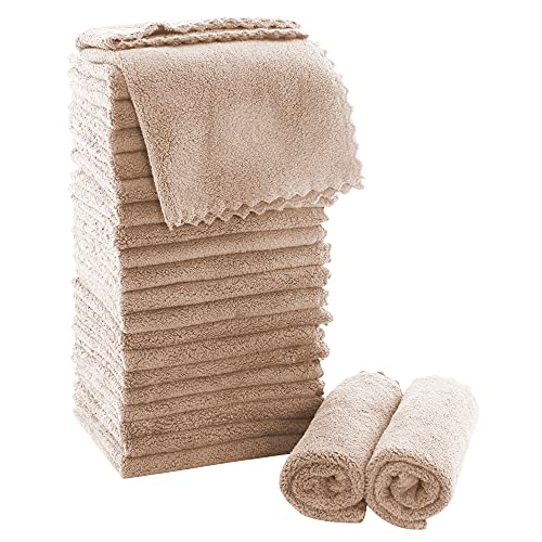 MOONQUEEN Ultra Soft Premium Washcloths Set - 12 x 12 inches - 24 Pack - Quick Drying - Highly Absorbent Coral Velvet Bathroom Wash Clothes - Use as Bath, Spa, Facial, Fingertip Towel (Brown)