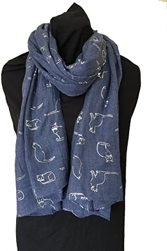 Pamper Yourself Now Women's Silver Silhouette Cats Long Scarf 175cm X 75cm Blue