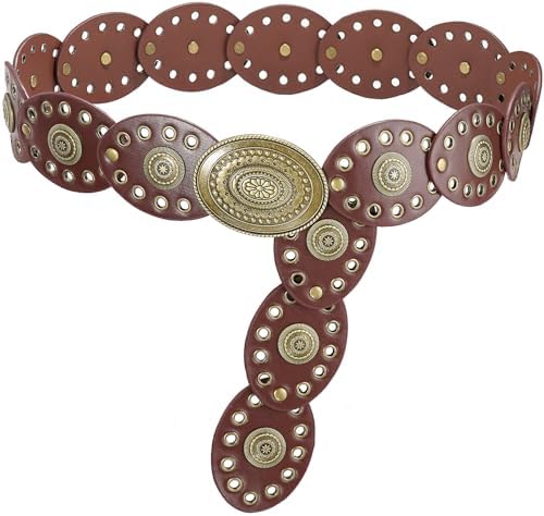 Disc Concho Western Belt with Hollow Oval Design Adjustable Wide PU Leather Amazon.com: Heyjoin Oval Disc Belt for Women Wide Leather  main image 4