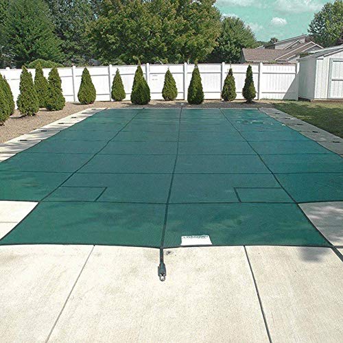 Photo 1 of Happybuy Pool Safety Cover 18x36ft Inground Safety Pool Cover Green Mesh with 4x8ft Center End Steps Solid Pool Safety Cover for Swimming Pool Winter (Suitable for 20x38ft Swimming Pool Safety Cover)