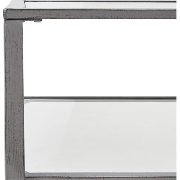 CLICKDECOR MADDOX 2-TIER TEMPERED GLASS COFFEE TABLE WITH METAL FRAME, CONSOLE, LIVING ROOM ACCENT FURNITURE, RECTANGULAR TOP WITH STORAGE SHELF, EASY ASSEMBLY, 48 INCH, SILVER