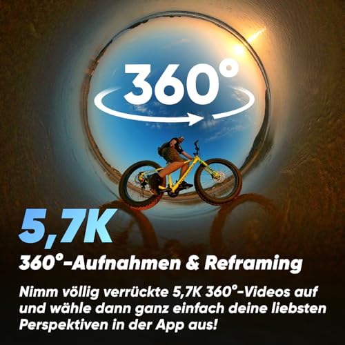 X3 wasserdichte 360° Action Kamera mit 1,27 cm (1/2 Zoll)-Sensor, 5,7 K 360°, 72 MP 360° Fotos, Stabilisierung, 5,8 cm (2,29 Zoll)-Touchscreen, Vibrationserkennung und mehr