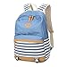 abshoo Lightweight Canvas Stripe Backpacks for Girls Womens School Bookbags (Blue)