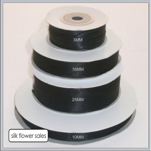 single roll of Black Double faced Satin Ribbon 3mm, 10mm, 16mm, 25mm widths (16mm x 25M)