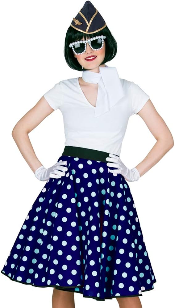 Das Kostümland Fifties Women's Polka Dot Circle Skirt with Neckerchief, Blue, blue, white, One Size