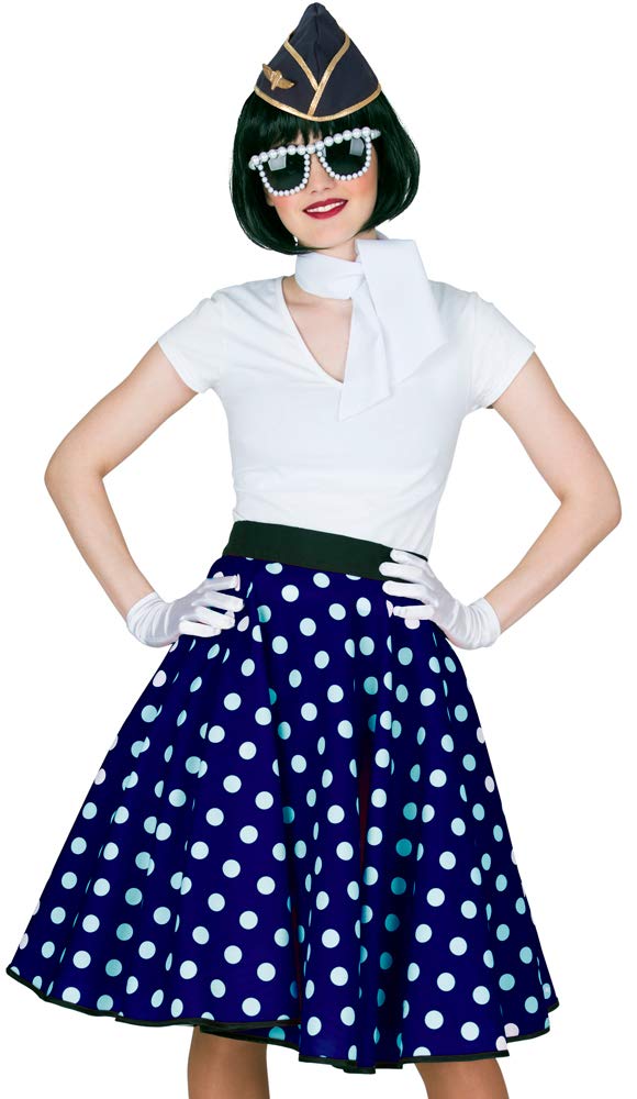 Das Kostümland Fifties Women's Polka Dot Circle Skirt with Neckerchief, Blue, blue, white, One Size
