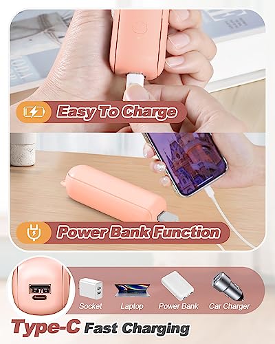MOXTOYU Mini Portable Folding Fan with USB Rechargeable Battery - 14-21 Hour Battery Life for Office, Pocket and Travel - Pink