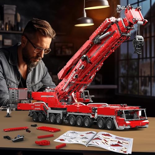 Mould King 17008 Crane Construction Set, Red LTM 11200 Crane Truck Model with 20 Motors & App Control, Heavy Duty Truck Build Blocks Kit, Engineering Vehicle Car Toy for Adults (8506 Pieces)
