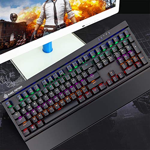 COM1950s 108Keys Mechanical Keyboard Metal Panel Board All Keys No Conflict Custom Backlit Punk Gaming Keyboard Office Computer Keyboard (Black, 108Keys)