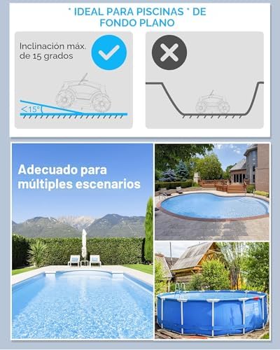 Robot limpiafondos Piscina sin Cable, 130 Minutos hasta 100㎡ Robot Piscina sin Cable Aspirador Piscinas con 2 Motores, Cepillo Grande y Aberturas de succión, Boquilla Ajustable