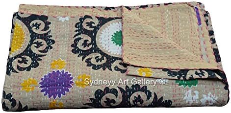 Sydneyy Art Gallery Indian Kantha Quilt, Bohemian Bedding Kantha, Suzani Kantha Bedsheet, Reversible Blanket / Bedspread (Twin Size)