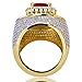 TOPGRILLZ 14K Gold Plated Iced Out CZ Simulated Diamond Ruby Cushion Bling Hip Hop Punky Ring for Men