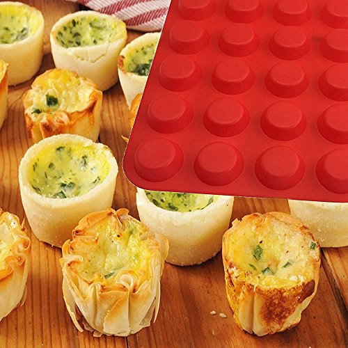Premium Silicone Mini Muffin & Cupcake Baking Pan Large Non Stick 24 Cup Cookies Molds Bakeware Tin Soap Tray Mould by Meiso (Set of 2) (Red) - Thumbnail 5