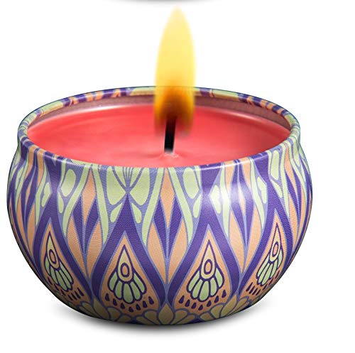 AMASKY Scented Candles for Stress Relief and Aromatherapy,Weddings,Travel Tin, Made of Natural Soy Wax,4 Fragrances-Lavender,Rose,Lilac,Jasmine (4 Packs)