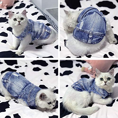 LKEX Dog Jean Jacket, Cool and Soft Shirt, Pet Blue Denim Coat, Classic