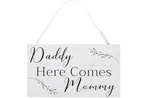 FUN EXPRESS Daddy Here Comes Mommy Wedding Sign - Wood with Ribbon Handle - Ring Bearer Sign and Decor