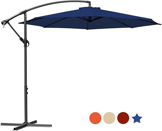 Deck Backyard And Pool Beige Kingyes 10ft Patio Offset Cantilever Umbrella Market Umbrellas Outdoor Umbrella With Crank Cross Base For Garden Umbrellas Patio Lawn Garden