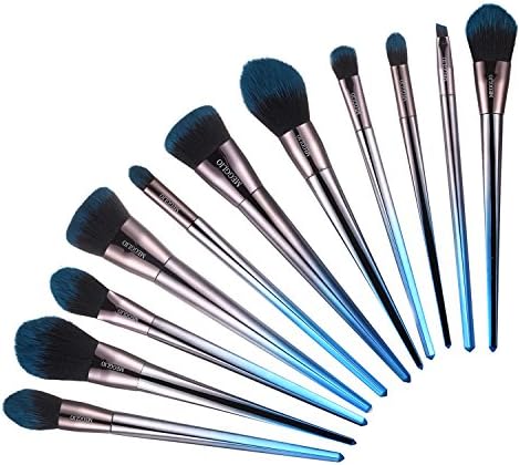 MEGGLIO 11 PCS Makeup Brush Set With Case Professional Cosmetic Foundation Flame Flat Head Eyeshadow Blush Lip Eyebrow Nose Tapered Powder Concealer.