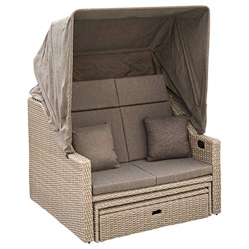 GXK Gartenliege Gartensofa Doppelliege Gartenmöbel Liegen,Rattan Naturfarben – Bild 3