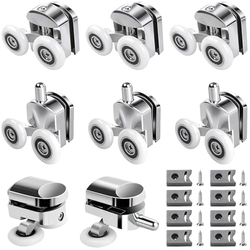 TTYSHIP 8 x Sliding Shower Door Rollers, Double Wheels for Shower Doors, 23 mm for 4-6 mm Thick Glass (4 Upper + 4 Bottom)