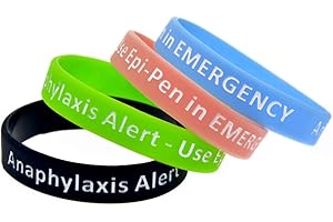 4 Pack Anaphylaxis Alert Bracelet Use Epi-Pen in Emergency Silicone Medical Alert Awareness Identification Wristbands for Man