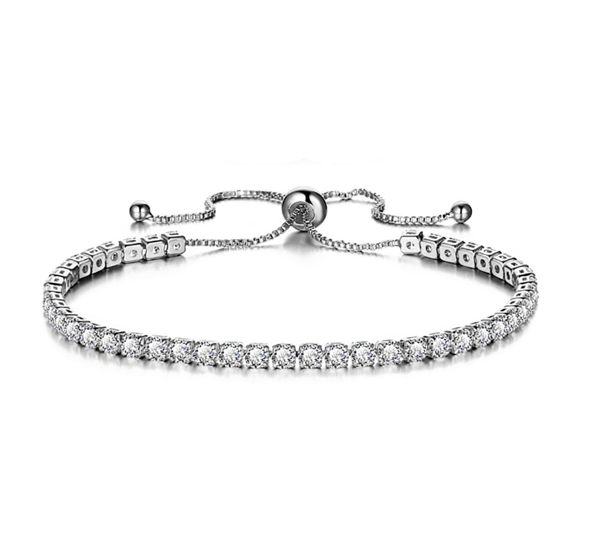 kaguyo silver bracelets for Women, crystal Bracelets Sets Rose Gold clear zirconia Adjustable Infinity friendship Bracelets for women girls birthday jewellery gifts(CZ bracelets sets)