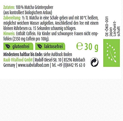 Raab Vitalfood® Bio Matcha Premium Pulver (30 g) - Original aus Japan, reines Matcha-Pulver ohne Zusätze, fein gemahlen, fein-herber Geschmack, Grüntee-Pulver, vegan, Tee-Zeremonie – Bild 3