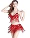 ZLTdream Women's Belly Dance Costume Bra Top with Chest & Hip Scarf with Fringe