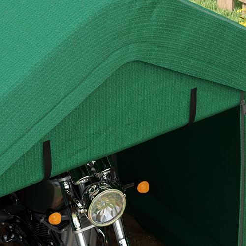Outsunny 8'x6' Outdoor Storage Shelter with Rollup & Zipper Door, Heavy Duty Carport Shed for Motorcycle Garden Storage, Green