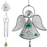 Irish Wind-Chimes - Glass Angel with Hand-painted Designs - Green Shamrocks and May the Luck of the Irish be with You Saying