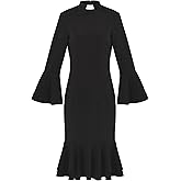 Mambabacosp Women's Bell Sleeve Church Dress Clergy Fishtail Tab Insert Collar Priestess Dress