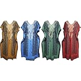 Mogul Interior 4Pc Womens Caftan Maxi Dress Cover up Bohemian Dresses One Size