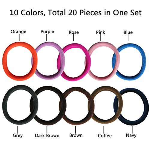 Thick Hair Ties, BETITETO 20 Pieces Seamless Ponytail Holders Scrunchies Women Cotton Stretch Hair Elastics for Thick Heavy or Curly Hair (Multicolor)