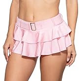 Pin Up Doll Belted Women's Low Rise and Pleated Mini Skirts for Women, Low Rise Mini Skirt with Belt, Plus