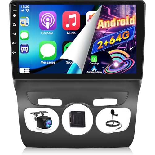 NHOPEEW 2G+64G Android Car Radio for Citroen C4/DS4 2012-2018 - Wireless Carplay & Android Auto - 10 Inch Android Stereo with WiFi EQ GPS Mirror Link FM RDS + AHD Camera & Mic