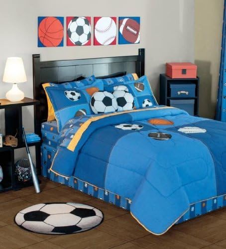 Special Collection ' Pelotas ' Aqua Blue 'Kids Bedding Collection - Double Sided Comforter, Sheet Set and Window Panels (Full) 12 Pcs Best Quality Good Design Fantastic Colors Imported Percale 50% Cotton 50% Polyester