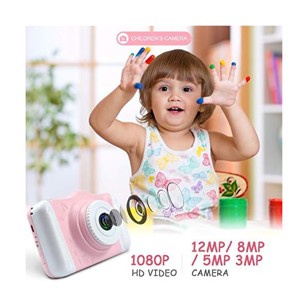 Kinderkamera - Digitalkamera, mit 3,5-Zoll-Großbildschirm 1080P HD 12MP Eingebaute 32GB SD-Karte USB Wiederaufladbare Selfie Kamera für 3-10 Jahre Alter Mädchen Geburtstag Kinder Spielzeug, Rosa – Bild 4