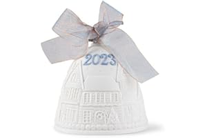 LLADRÓ Christmas Bell Year 2023 Blue. Decorative Ornament in Matte Porcelain with Blue Details. Porcelain Christmas Bell