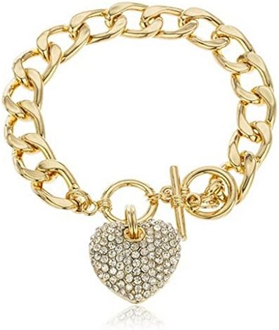 Creazrise Clearance! Unisex Heart Crystal Bracelet Clear Rinestone 8.5 inch Cuban Link 12mm Chain Bangles