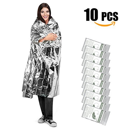 UBEGOOD Emergency Blanket,10 Pack Silver Space Blanket, 52" x 82