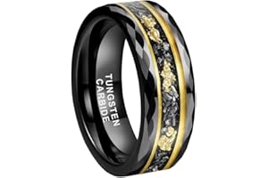 TUTISS 8mm Silver/Black/Gold Tungsten Rings for Men Women Meteorite Chips Gold Foil Galaxy Opal Inlay Promise Engagement Wedding Band Polished Shiny Comfort Fit