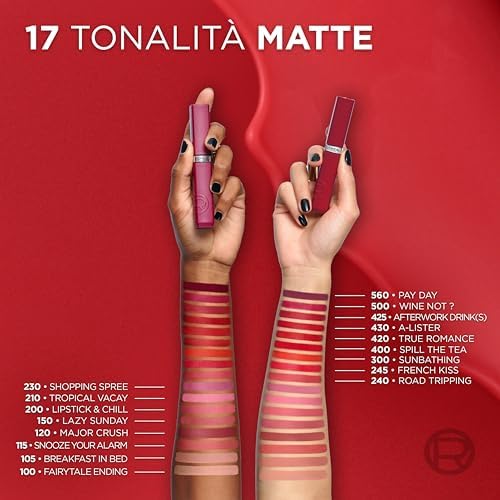 L'Oréal Paris Rossetto Liquido, Colore Intenso, Formula Matte a Lunga Durata, Con Acido Ialuronico, Resistente alle Sbavature, Infaillibile Matte Resistance, Tonalità: 425 Afterwork Drink, 5 ml
