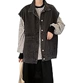 EMMIOL Denim Vest Women, Baggy Oversized Streetwear Jean Vest Top with Pockets, Vintage Y2k Sleeveless Jacket, 2025 Womens Trendy,Black,2XL