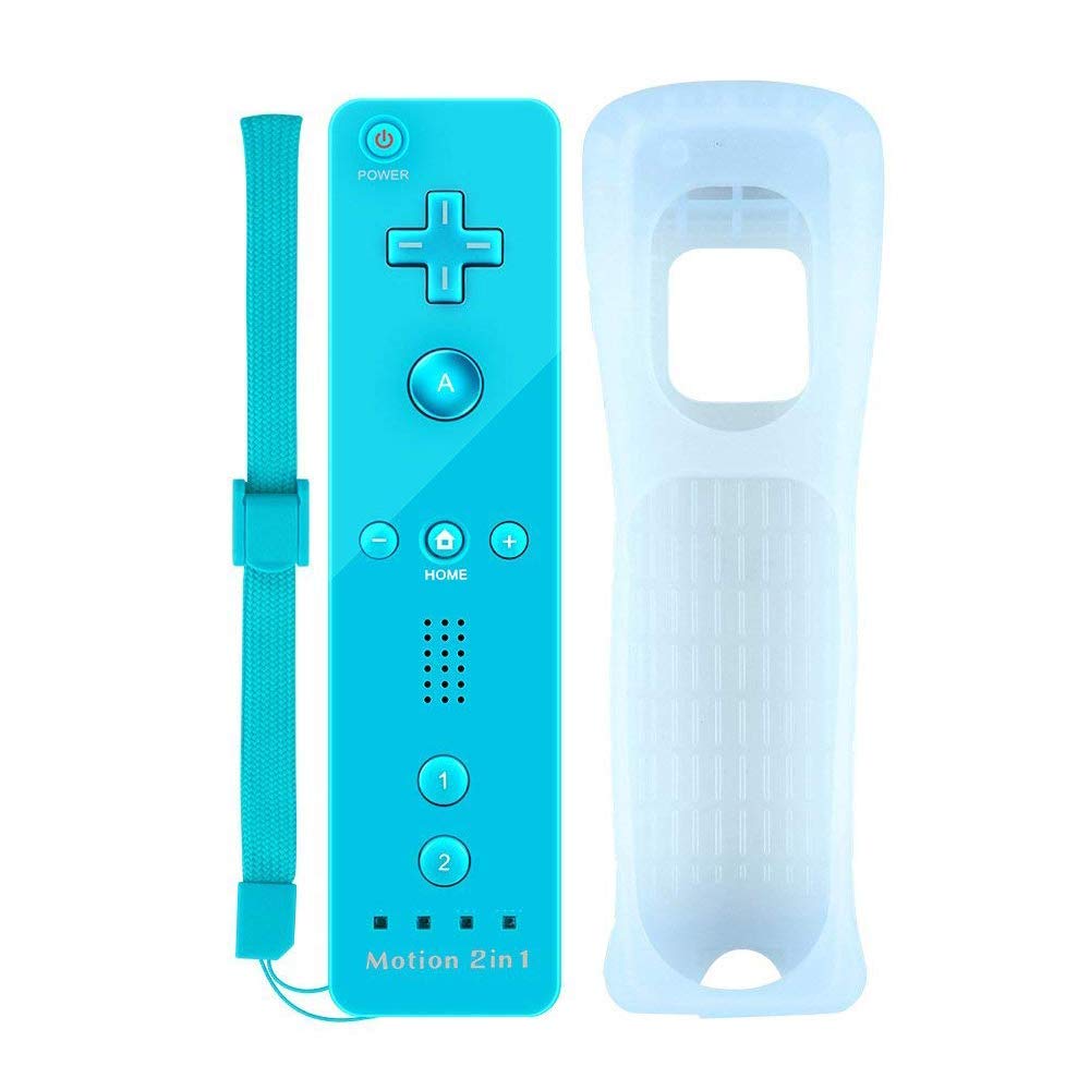 YingStar 2 in 1 Remote Controller Built In Motion Plus Sensor With Silicone Case And Wrist Strap Game Controller For Wii Or Wii U - Light Blue (Third Party Product)