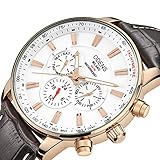 Men's Big Face Black Leather Watch,Quartz Waterproof Date Week Display Analog Wrist Watches (Brown)